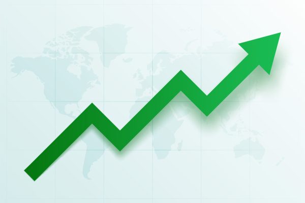business success growth green arrow on world map vector